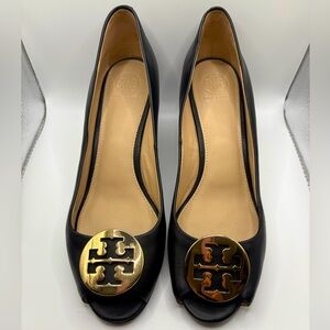 Tory Burch Black Julianne Peep-Toe Wedge